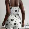 women’s two piece heart print pajama set – white & black