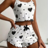 women’s two piece heart print pajama set – white & black