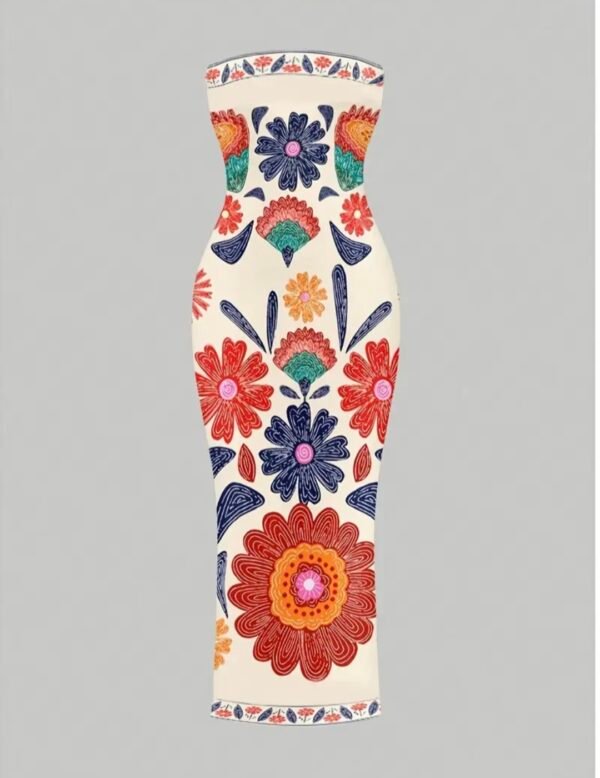 strapless floral maxi dress – beige