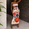 strapless floral maxi dress – beige