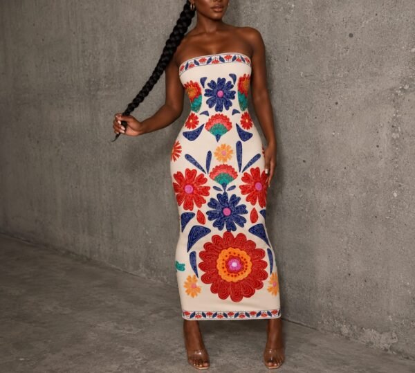 strapless floral maxi dress – beige