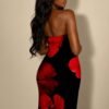 strapless mixed colors maxi dress black and red