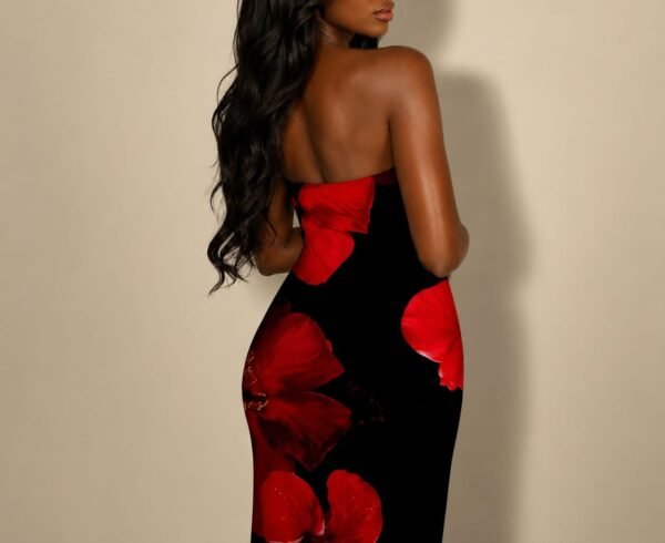 strapless mixed colors maxi dress black and red