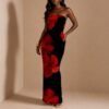 strapless mixed colors maxi dress black and red