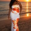 strapless mixed colors maxi dress white and orange