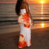 strapless mixed colors maxi dress white and orange
