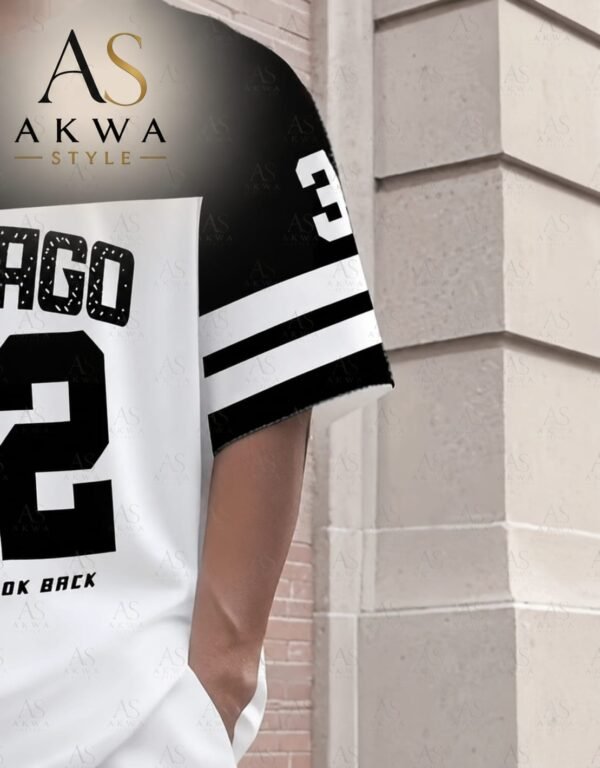 men’s chicago 32 two piece short set – short sleeve graphic t shirt & matching shorts in white an black