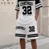 men’s chicago 32 two piece short set – short sleeve graphic t shirt & matching shorts in white an black
