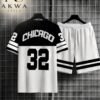 men’s chicago 32 two piece short set – short sleeve graphic t shirt & matching shorts in white an black